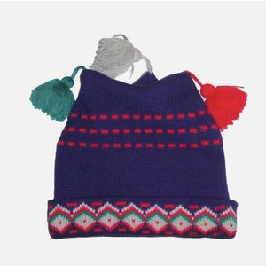 Vintage 90s Girls Knit Hat Beanie with tassels Youth Age 7+ Vintage Winter Hat 90s Winter Accessories Vintage Girls Hats 1990s