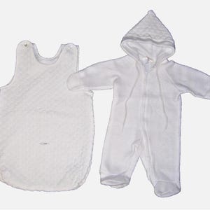 Vintage Quiltex 2 Teiliges Winter Outfit Set Weiß Fleece Body, Bunte Weste USA 80er Jahre Baby Kleidung Winter Baby Kleidung Gender Neutral
