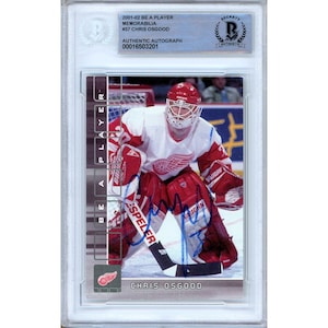 Chris Osgood autografou 2001-02 BAP Be A Player Hockey Card #37 - Detroit Red Wings Ótimo - Beckett Autêntico
