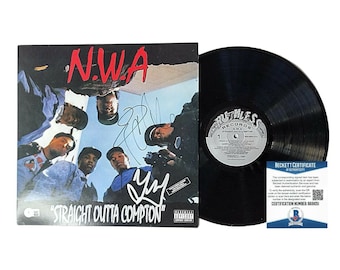 Ice Cube and DJ Yella Signed Autographed NWA Straight Outta Compton Vinyl Record Album Beckett Authentic Rap Hip Hop Autograph Memorabilia