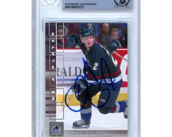 Daniel Sedin Signed 2001-02 Be A Player Memorabilia #6 Vancouver Canucks Hockey Card Beckett BAS Slabbed Autographed HOF Gift