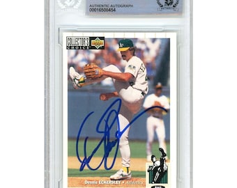 Dennis Eckersley Signed 1994 Upper Deck Collectors Choice #495 Oakland Athletics Baseball Card Beckett BAS Slabbed Autographed HOF Gift