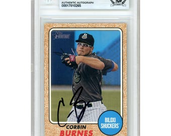 Corbin Burnes Signed 2017 Topps Heritage Minors #184 Milwaukee Brewers Rookie Auto - Beckett BAS Slabbed