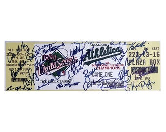 1989 Oakland Athletics World Series Mini Mega Ticket Signed Beckett BAS COA Autographed Team 24 Players MLB Championship Gift