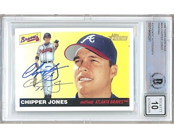 Chipper Jones Signed 2004 Topps Heritage #40A Atlanta Braves Baseball Card Beckett BGS Slabbed Autographed Auto 10 Gift