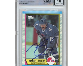 Michel Goulet Signed 1989 Topps #57 Hockey Card - Quebec Nordiques HOF Auto - Beckett BGS Auto 10 Slabbed