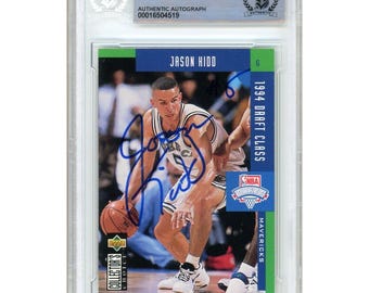 Jason Kidd Signed 1994-95 Upper Deck Collectors Choice #408 Dallas Mavericks Rookie Card - Beckett BAS Slabbed Auto