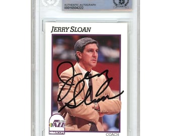 Jerry Sloan Signed Autographed 1991-92 NBA Hoops #246 Utah Jazz Basketball Card Beckett BAS Slabbed Hall of Fame Coach Gift