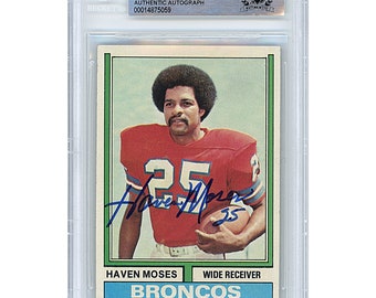 Haven Moses Autographed Signed 1974 Topps Football Card Beckett Slabbed Denver Broncos Certified Authentic Autograph