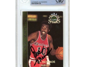 Earl Monroe Signed 1996 Topps Stars Golden Moments #81 Washington Bullets Basketball Card Beckett BAS Slabbed Autographed Knicks Gift