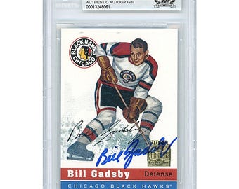 Bill Gadsby Signed 2001 02 Topps Archives #2 Blackhawks Hockey Card Beckett BAS Slabbed Autographed Gift