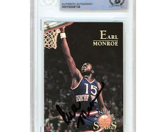 Earl Monroe Signed 1996 Topps Stars #131 New York Knicks Basketball Card Beckett BAS Slabbed Autographed Hall of Fame Gift