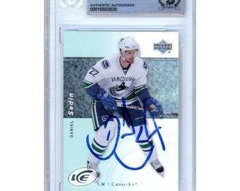 Daniel Sedin Signed 2007-08 Upper Deck Ice #85 Vancouver Canucks Hockey Card Beckett BAS Slabbed Autographed HOF Gift