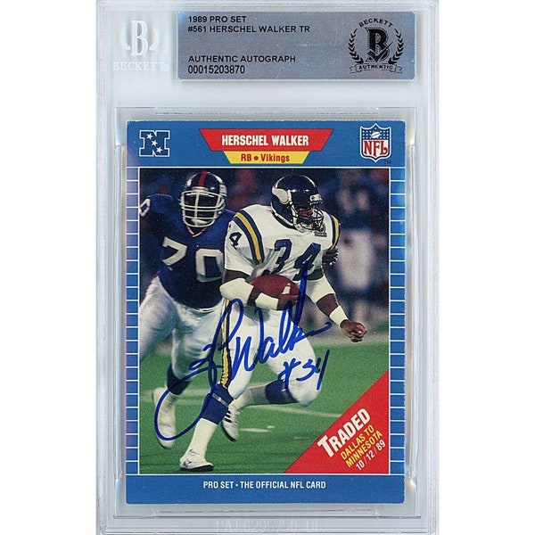 Herschel Walker Signed Autographed Minnesota Vikings 1989 Pro Set Traded Card Beckett Authentic Autograph Slab Football Gifts Ideas for Men