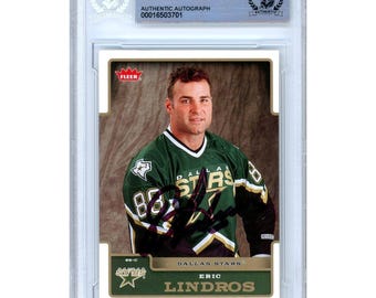 Eric Lindros Signed 2006-07 Fleer #65 Dallas Stars Hockey Card Beckett BAS Slabbed Autographed Hall of Fame NHL Gift