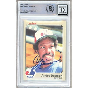 Andre Dawson Autogramm - 1983 Fleer Baseball Karte (Beckett Slabbed, BGS Auto 10): MLB Hall of Famer
