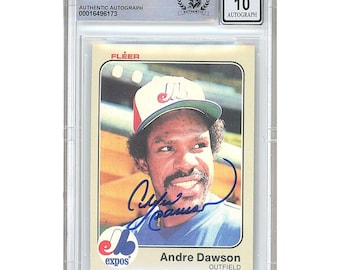 Andre Dawson Signed 1983 Fleer #280 Expos Baseball Card Beckett BGS Auto 10 Slabbed Autographed Gift