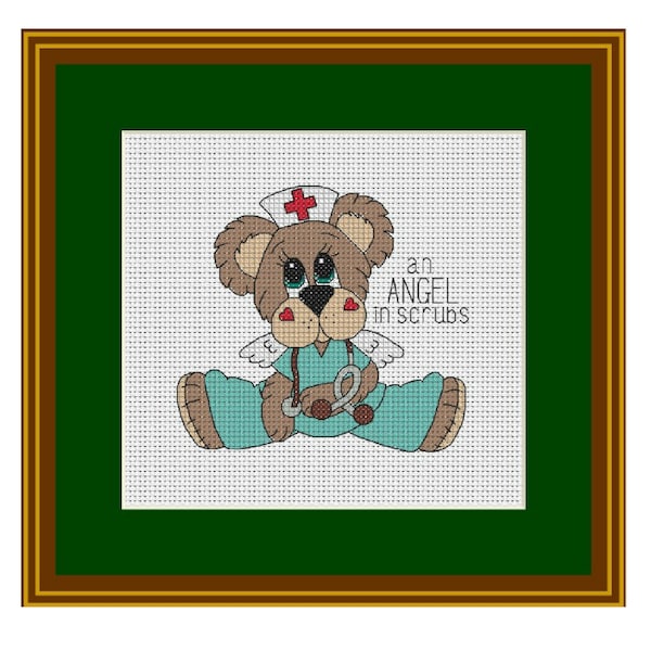 Cute Nurse Bear Cross Stitch Pattern - An Angel in Scrubs