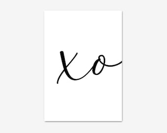 xo print, hugs and kisses, love wall art, romantic present, home office decor, above bed typography, gift for her uk, minimal bedroom poster