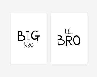 Big Bro Lil Bro Prints, Set of 2 Posters, Sibling Wall Art, Playroom Decor