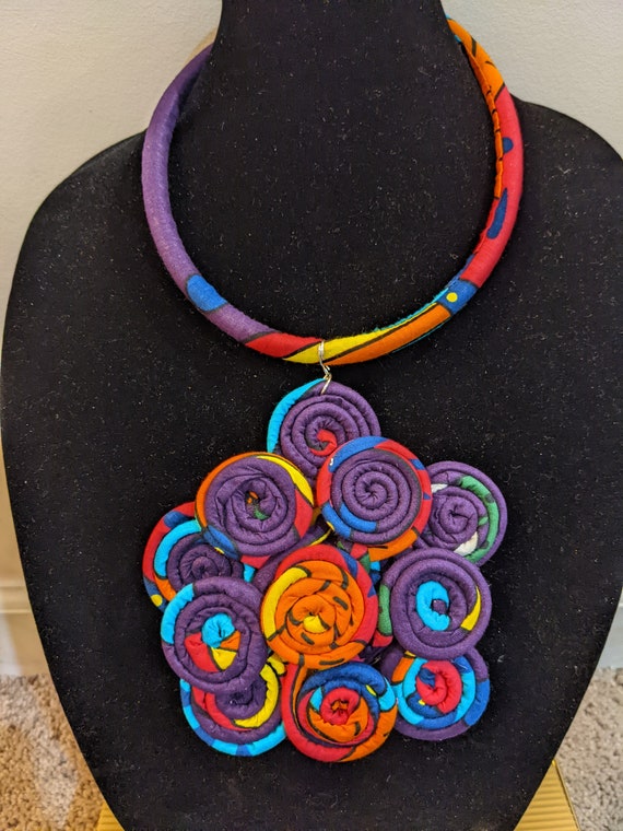 Chunky Floral Rose Necklace, African Print, African Jewelry