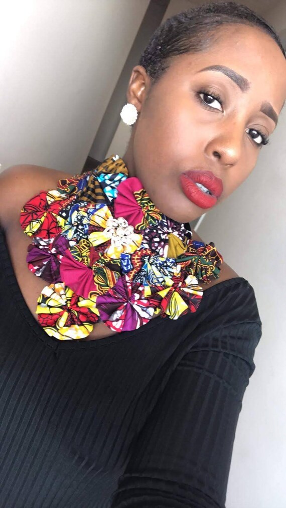 Handmade Floral Ankara Statement W Pearl Brooch Afrocentric Valentine s Gift Unique African Print Statement Necklace African Piece Etsy