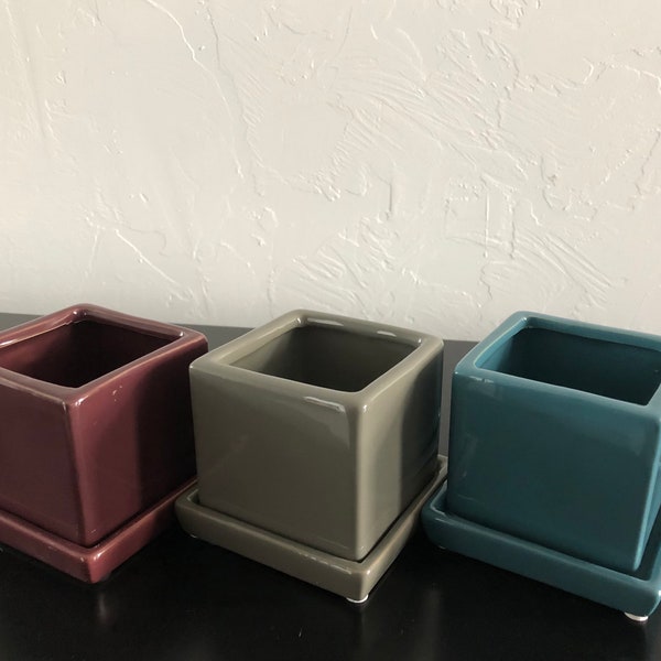 Ceramic Cube Pot & Saucer