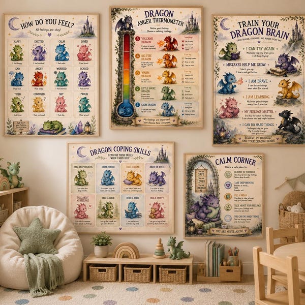 Dragon Emotional Intelligence Printables | Kids Calm Corner Bundle (Digital Download)