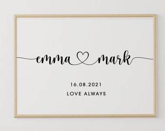 Personalized Print, Custom Couple Names, Date Print, Personalised Couples Print, Anniversary Gift, Engagement Print, Custom Gift