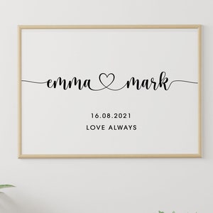 Personalized Print, Custom Couple Names, Date Print, Personalised Couples Print, Anniversary Gift, Engagement Print, Custom Gift