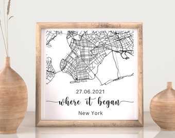 Where We Met Map, Anniversary Gift, Couple Map, Gift for her, Personalized Map, Gift for him, Custom Map, Where it all began