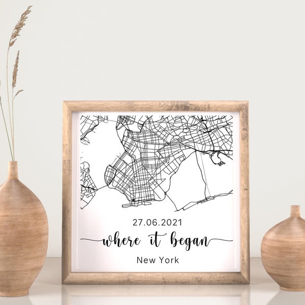 Where We Met Map, Anniversary Gift, Couple Map, Gift for her, Personalized Map, Gift for him, Custom Map, Where it all began