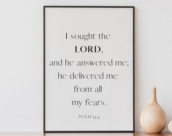 Bibel Vers Printable | Psalm 34: 4 | Schrift Wand Kunst | Moderne Schrift druckbare Kunst | Christliches Geschenk, Taufgeschenk | Wohndeko