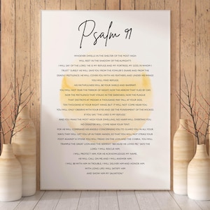 Psalm 91 bijbelvers kunst aan de muur - christelijke schrift afdrukbare kunst, digitale download, woondecoratie cadeau