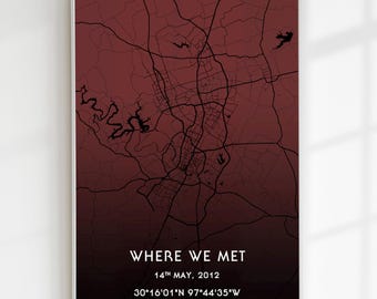 Personalized Where We Met Map Print – Anniversary Wedding Gift for Couples, Romantic Map Art (Digital Download)