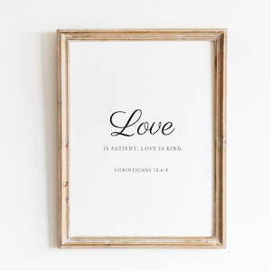 1 Corinthians 13 4, Bible Verse Print, Love Is Patient, Printable Modern Art, Wedding Gift, Scripture Wall Art Print