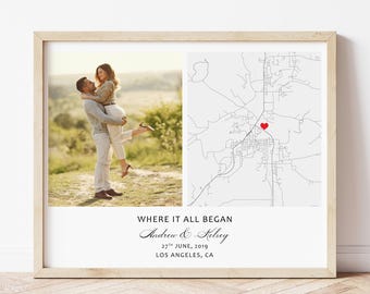 Personalized Gift - Where We Met Map, Engagement, Gift for Couple, Custom Photo, Anniversary