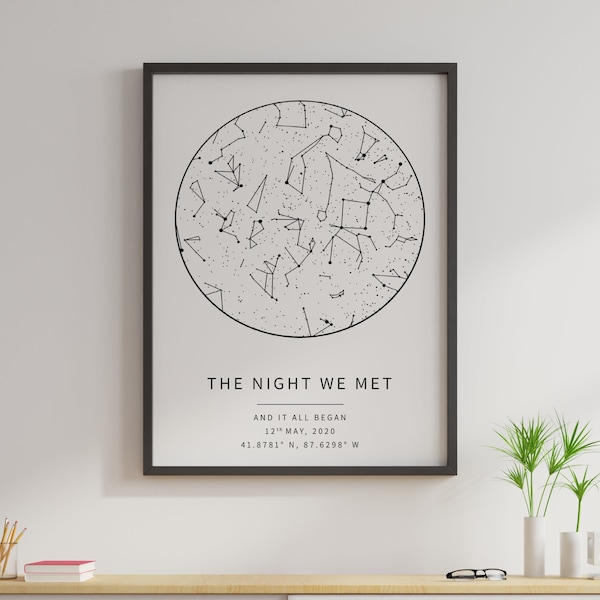 Custom Star Map Print, Anniversary Gift, Night Sky Print, Star Map Poster, Wedding Gift, Constellation Print, Personalised Gift,Night We Met