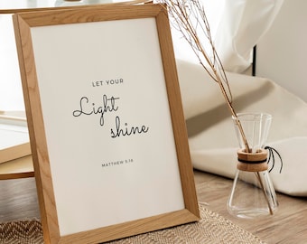 Let Your Light Shine, Scripture Wall Art, Matthew 5:16, Bible Verse Printable, Christian Gift, Home Decor