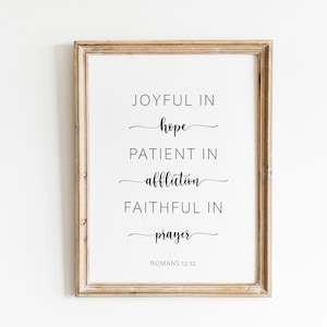 Romans 12: 12, Bible Verse Wall Art, Minimalist Aesthetic, Room Decor, Quote Prints, Modern Scripture Art, Christian Gifts