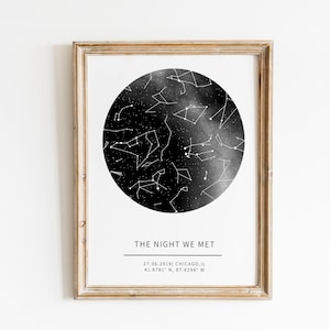 Aangepaste Nacht Hemel Print, Constellatie Kaart, Eerste Verjaardag Cadeau, Bruiloft Gift Paar, Star Map Art, Verlovingscadeau, Afdrukbare Kunst aan de Muur