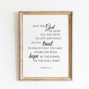 Romanos 15:13, sinal de decoração de parede, impressão de versículos da Bíblia, arte de parede de escrituras, presente de batismo, decoração de casa moderna