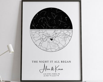 Engagement Gift, Custom Night Sky & Map, Under These Stars, Anniversary Gift, Personalised Coordinates, New Home Gift, Personalized Gift