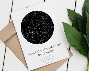 Personalised Birthday Card, Star Map Birthday Card, Custom Star Map By Date, Day You Were Born, Night Sky Birth Date, Astrology Card