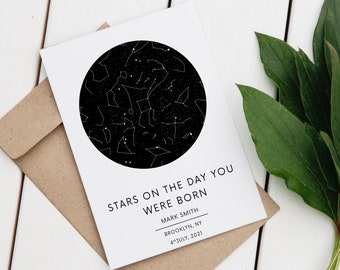 Personalised Birthday Card, Star Map Birthday Card, Custom Star Map By Date, Day You Were Born, Night Sky Birth Date, Astrology Card