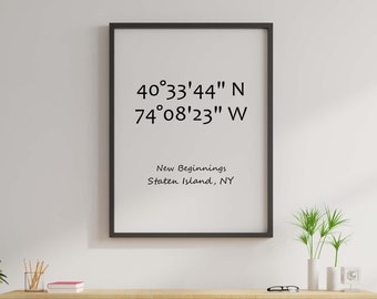 Signo de coordenadas personalizadas, impresión de dirección personalizada, latitud de longitud imprimible, regalo de coordenadas, regalo de hogar nuevo