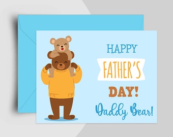 Daddy Bear Father's Day Card, Funny Fathers Day Gift, Cute Card For Dad