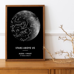 Estrellas por encima de nosotros / Mapa de constelaciones personalizado / Impresión del cielo nocturno / Regalo de aniversario / Noche que conocimos / Regalo personalizado / Póster de mapa estelar