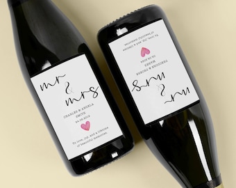 Printable Wedding Wine Bottle Labels | Personalized Wine Label | Mr & Mrs Gift | Printable Sticker Labels | Couple Gift | Wedding Labels