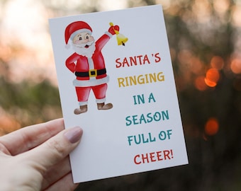 Santa Christmas Card – Printable Holiday Card, Digital Download, Funny Xmas Greeting, Santa’s Ringing, Instant PDF JPG